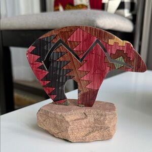 Southwest Abstract Bear Sculpture with Geometric Patterns